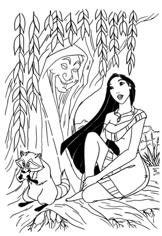 Pocahontas Sitting Under The Tree  Coloring Page